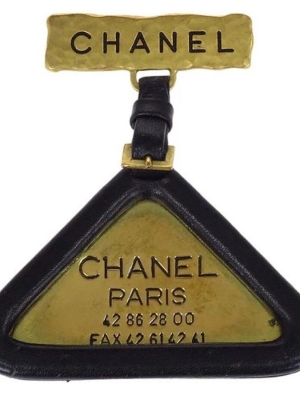 Chanel Triangle Dangle Brooch Pin Gold Black 94A 167498